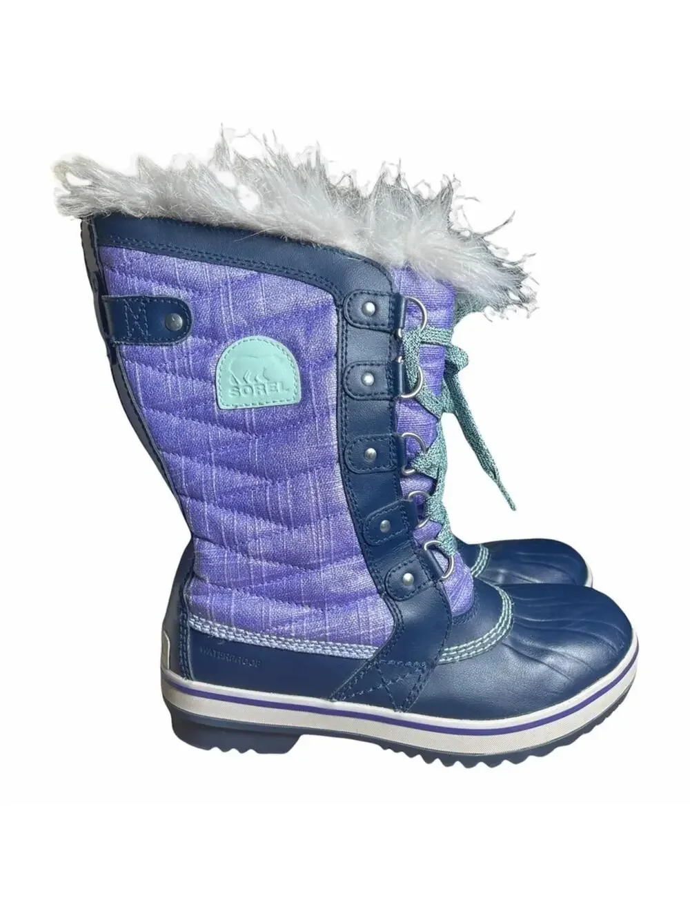 SOREL Youth Tofino II Waterproof Winter Snow Boots - Purple & Navy Blue (Size 5)